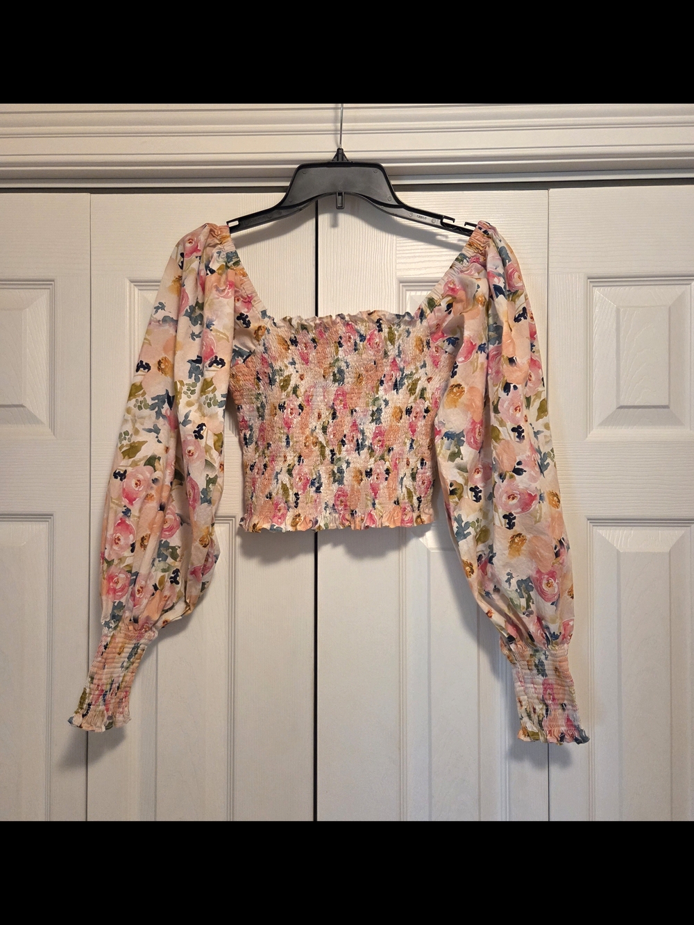 Jacqui E Floral Smocked Crop Top in Pink and Yellow